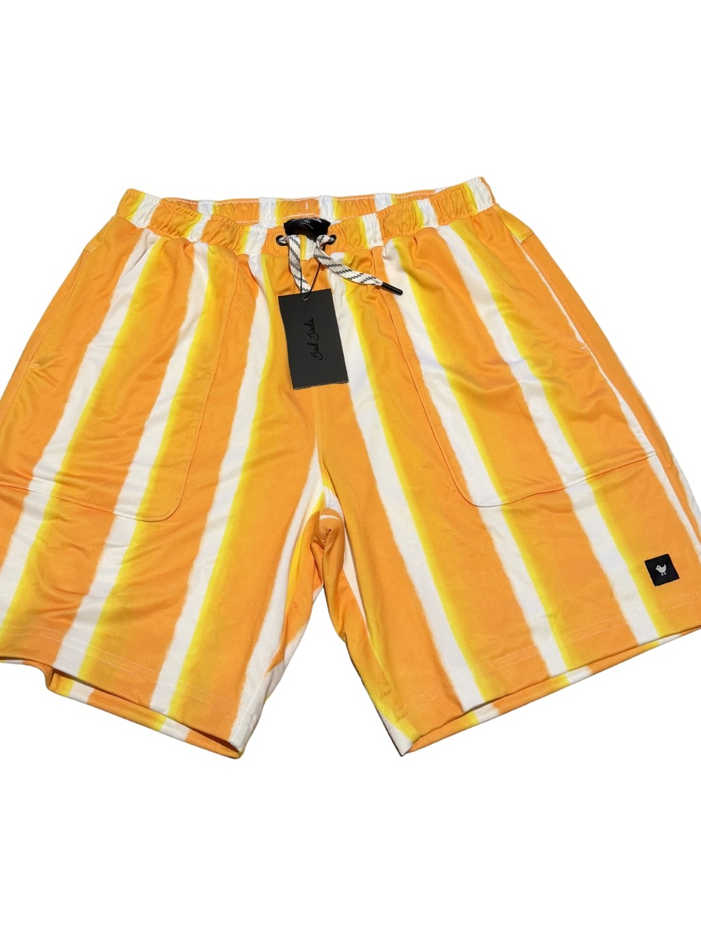 Bad Birdie Yellow and White Striped Athletic Shorts
